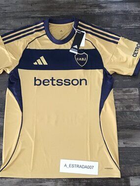 NWT Adidas Boca Juniors 25/26 Gold Away Soccer Jersey Size Large JJ4281